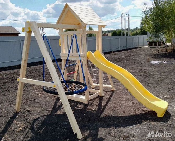 Детский комплекс для дачи песочница горка качели