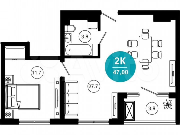 2-к. апартаменты, 47,1 м², 6/10 эт.