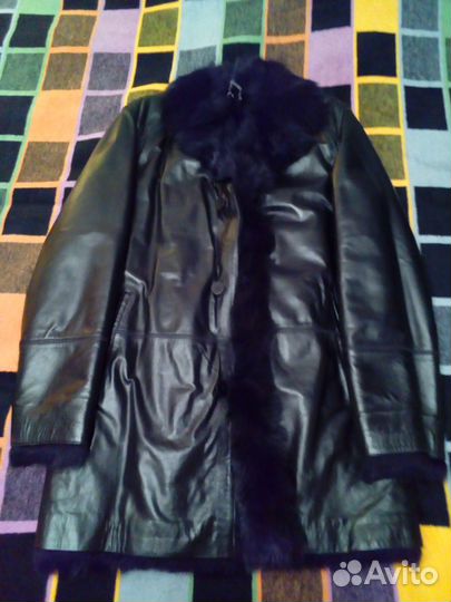 Пальто мужское кожанное на натуральном меху
