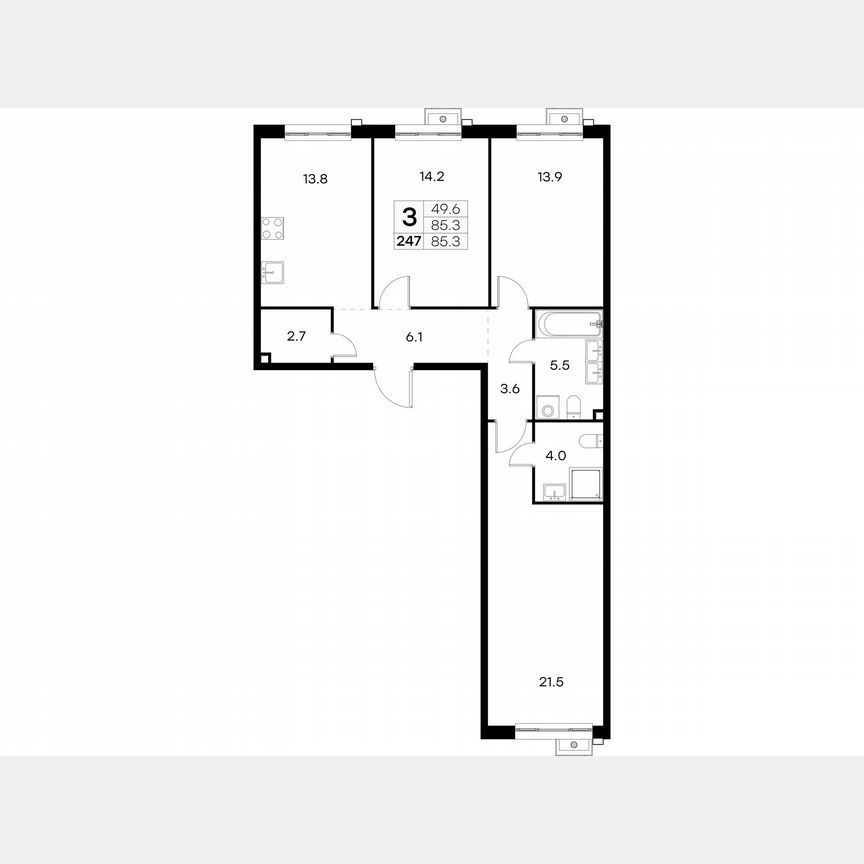 3-к. квартира, 85,3 м², 15/23 эт.
