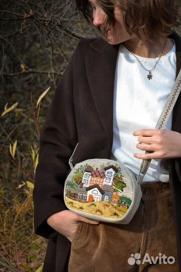 Льняная сумка-косметичка через плечо