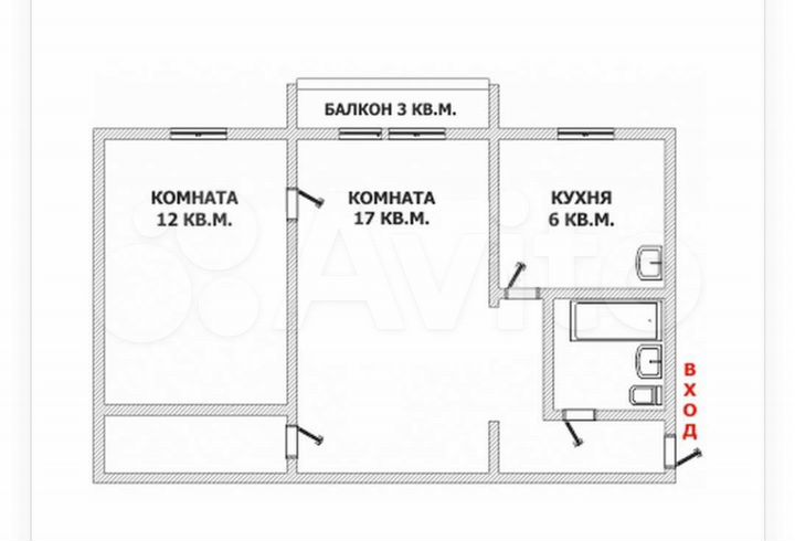 2-к. квартира, 42,8 м², 4/4 эт.