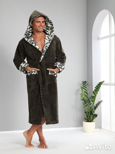 Мужской махровый халат с капюшоном Nusa 54-56 3XL