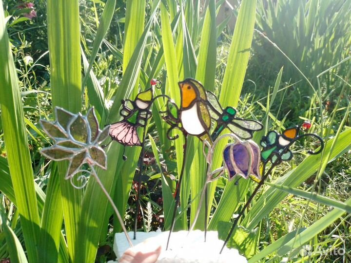 Витражные фигурки для декора цветочных горшочков