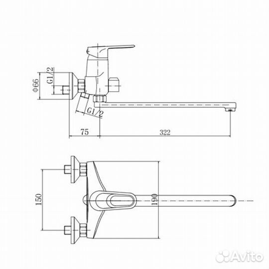 Смеситель для ванны fashun A2204, хром