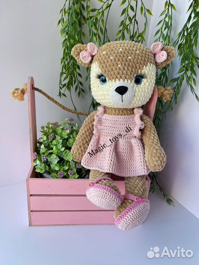 Вязаные игрушки ручной работы с метрикой олененок