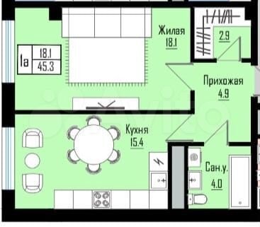 1-к. квартира, 45,3 м², 9/12 эт.