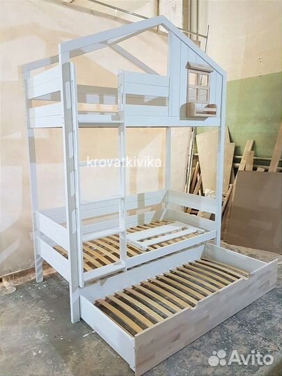 Двухъярусная кровать домик из березы, сосны