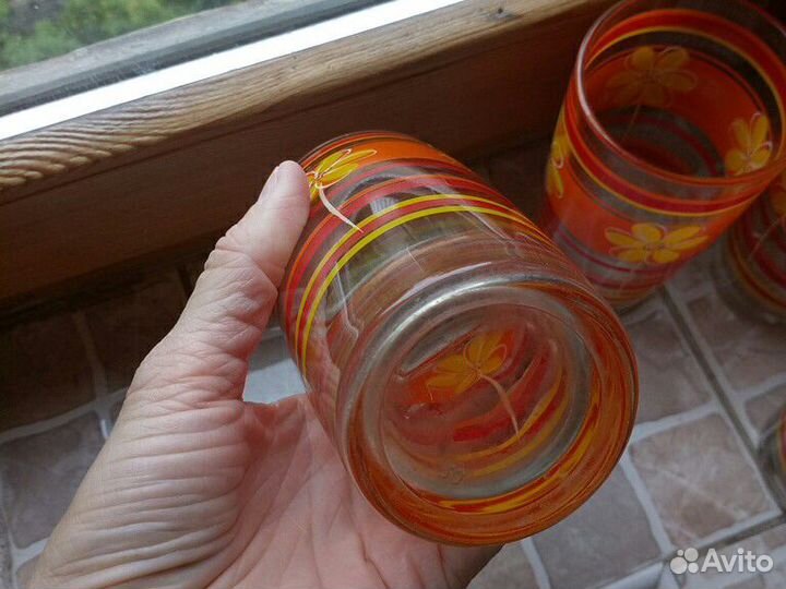 Стаканы с рисунком, фужеры синее стекло