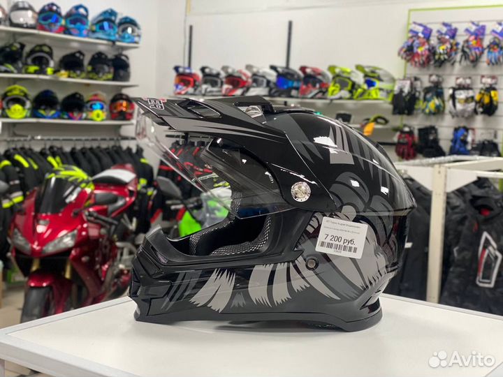 Шлем Мотард hizer black/grey