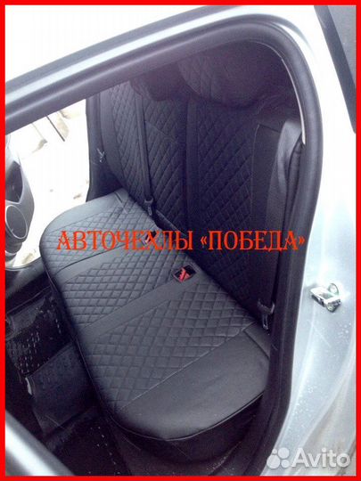 Чехлы Chevrolet Aveo из экокожи чёрные Ромб