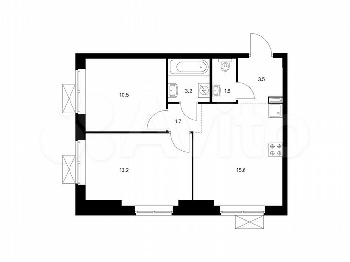 2-к. квартира, 49,5 м², 13/22 эт.
