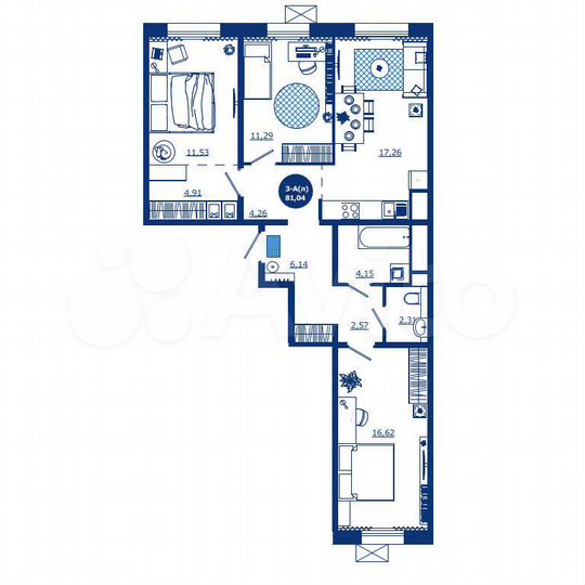 3-к. квартира, 81 м², 8/17 эт.