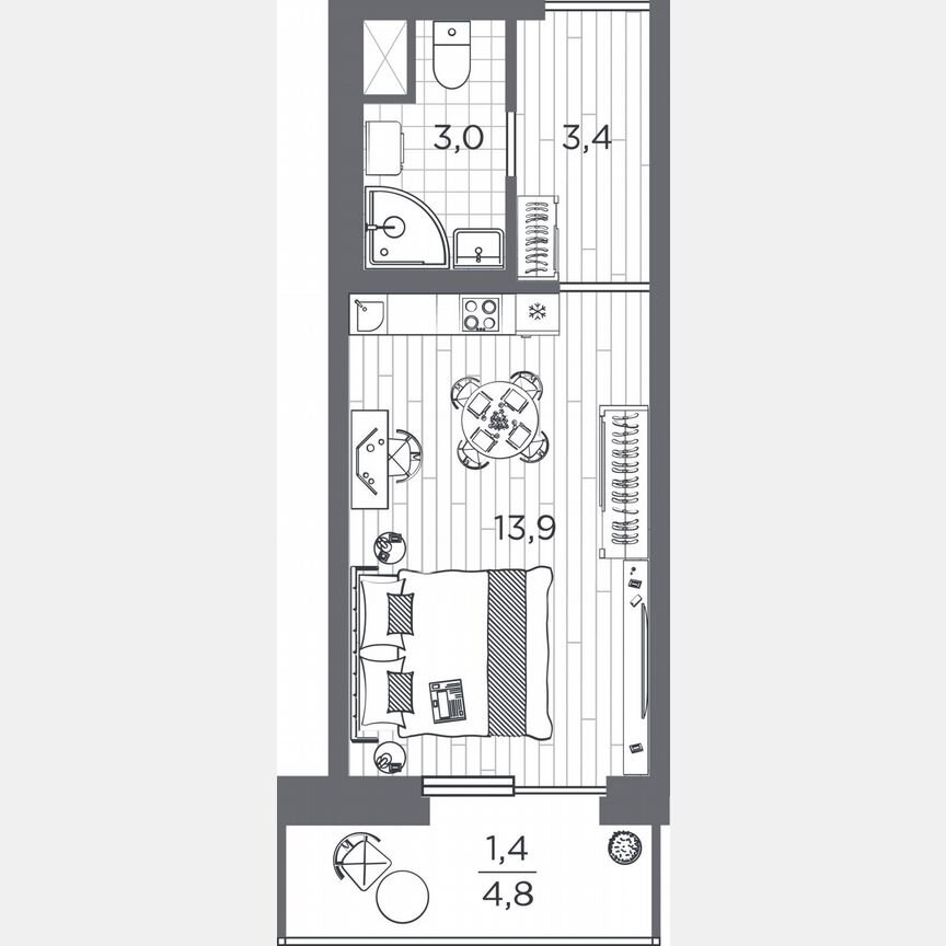 Квартира-студия, 21,7 м², 10/25 эт.
