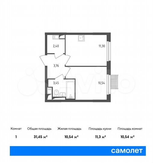 1-к. квартира, 31,5 м², 15/17 эт.