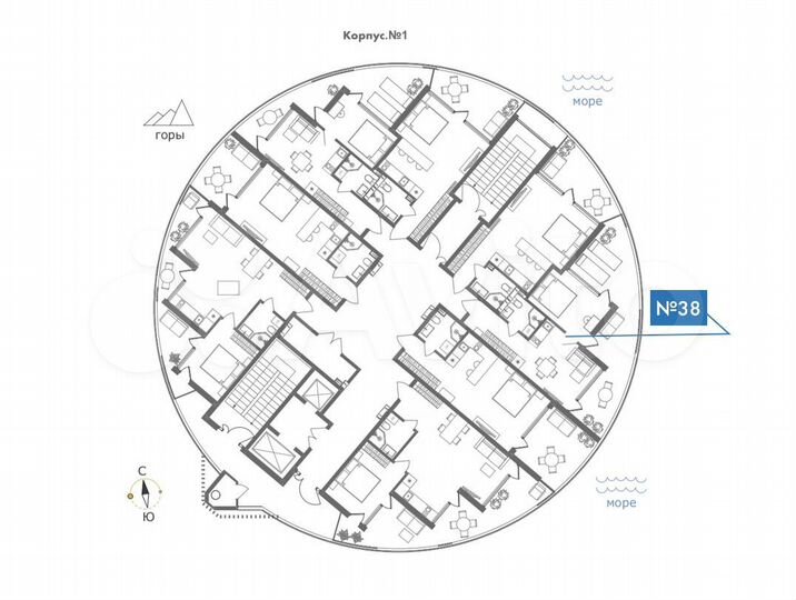 1-к. апартаменты, 60,1 м², 6/11 эт.