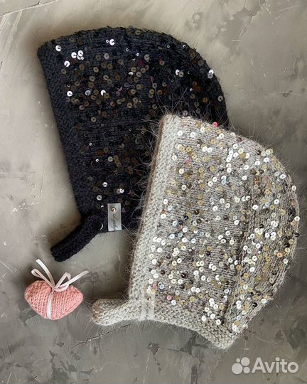 Чепчик пайетки и пух норки