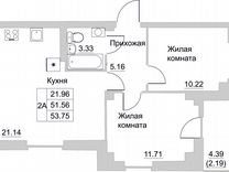 2-к. квартира, 53,8 м², 10/10 эт.