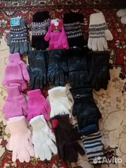 Перчатки кожаные, вязаные