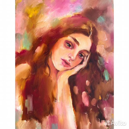 Картина маслом на холсте девушка чувства текстура