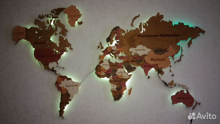 Деревянная карта Мира, России, любого региона