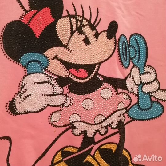 Футболка для девочки со стразами и мини маусом