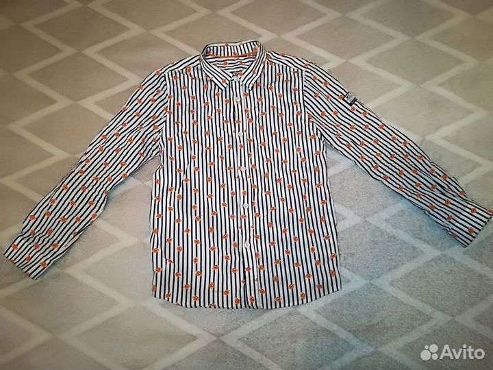 Рубашка для мальчика белая в полоску р.134