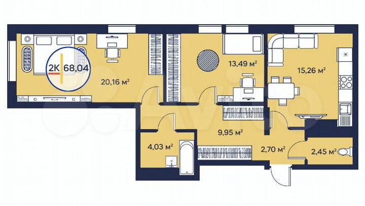 2-к. квартира, 68,1 м², 11/23 эт.