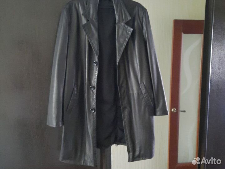 Кожаный плащ тренч мужской