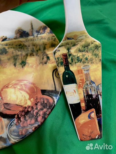 Тарелка под торт с лопаткой фарфор винтажный