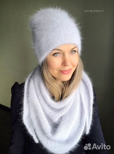 Бини двойная и косыночка из итальянской ангоры