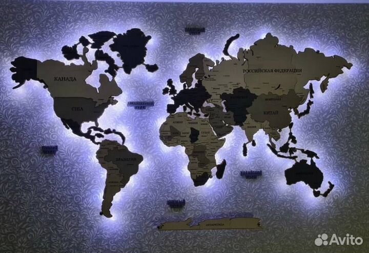 Подарок мужчине. Карта мира из дерева на стену