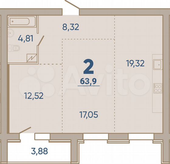 2-к. квартира, 63,9 м², 7/7 эт.