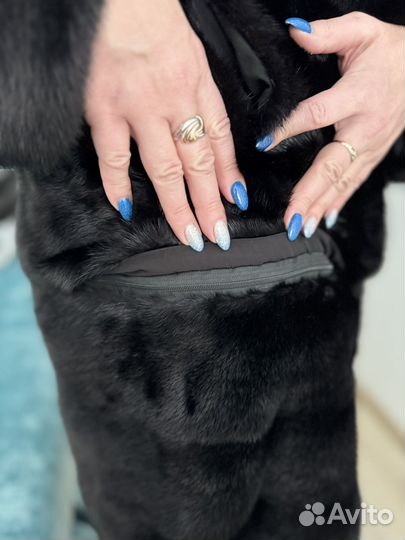 Шуба норковая 46 48 черная с капюшоном