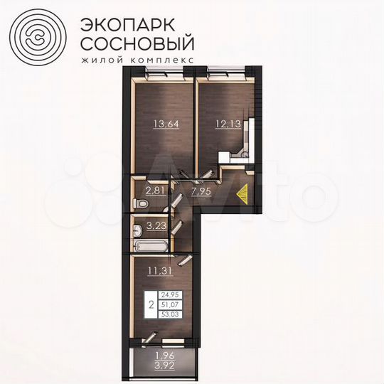 2-к. квартира, 51 м², 2/4 эт.