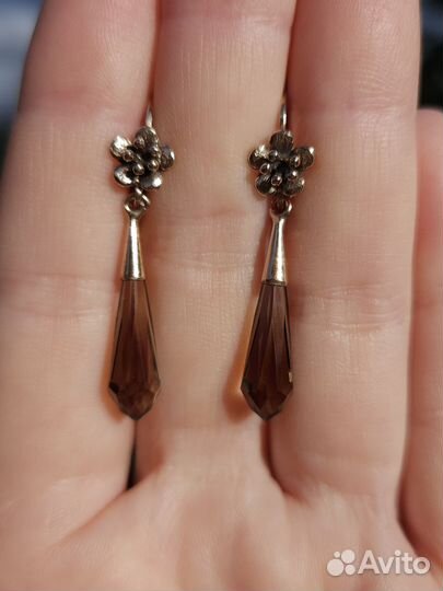 Советские серьги, серебро 875, Раухтопаз