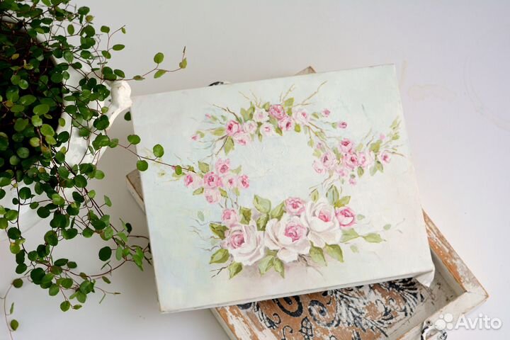 Картина розы шебби шик, картина с розами маслом