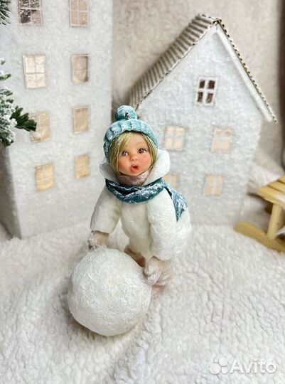 Ватная елочная игрушка ручная работа