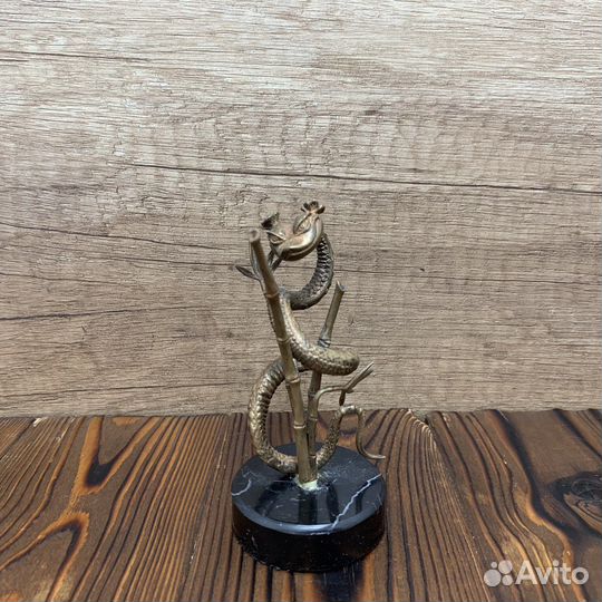 Винтажная Статуэтка Змея Латунь Чёрный Мрамор