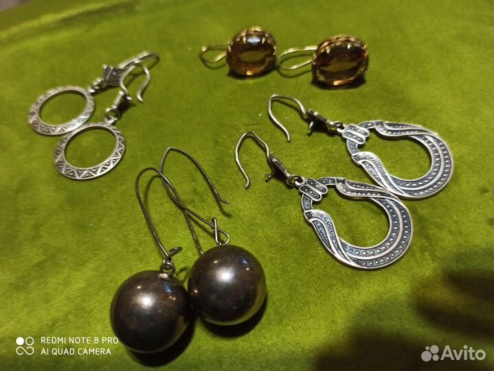 Серебряные серьги, кольца СССР, запанки