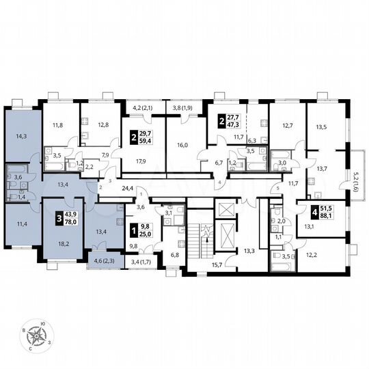 3-к. квартира, 78 м², 21/24 эт.
