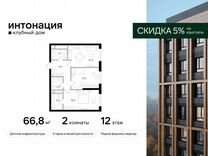 2-к. квартира, 66,8 м², 12/21 эт.