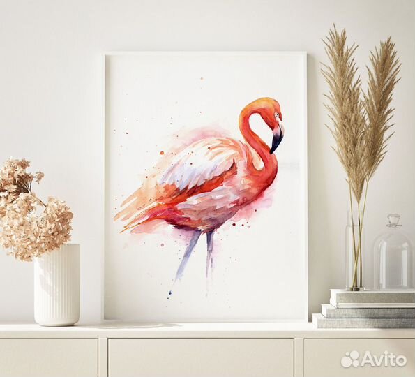 Картина акварелью Фламинго 42 х 30 см