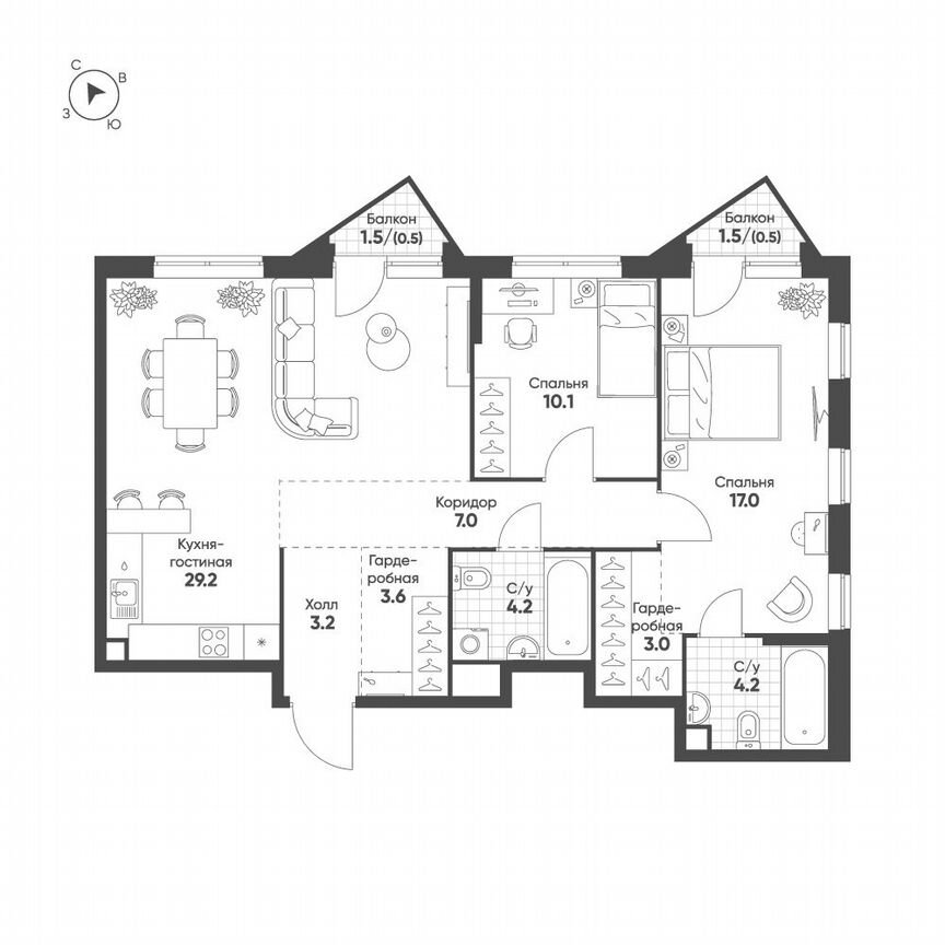 3-к. квартира, 82,5 м², 3/36 эт.