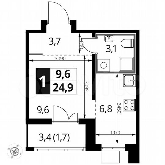 Квартира-студия, 24,9 м², 21/24 эт.