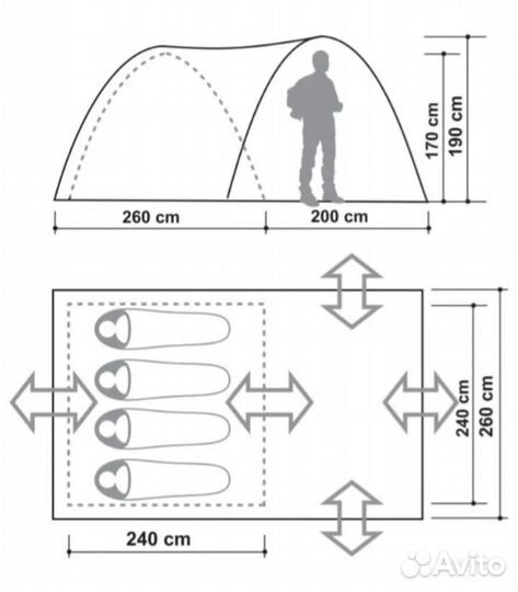 Палатка туристическая 4 местная с тамбуром, б/у