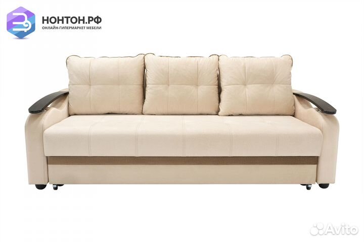 Диван еврокнижка Венеция бежевый / коричневый