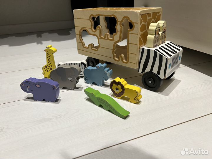 Игровой сортер деревянная машина животные