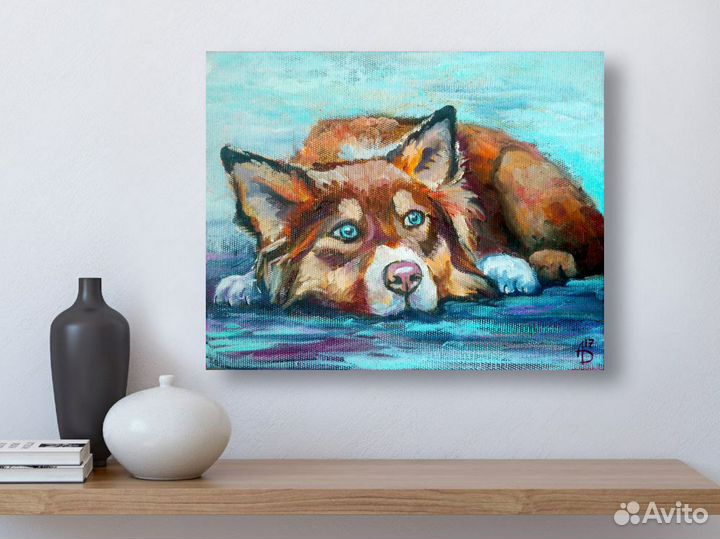Картина маслом на холсте собака хаски