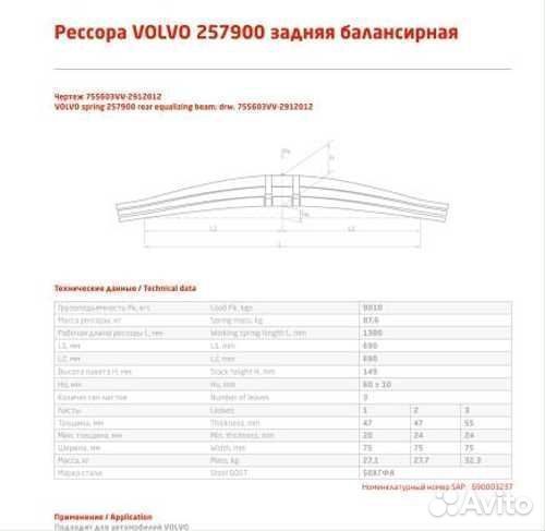 Рессора задняя вольво FM12 (257900) (3л)